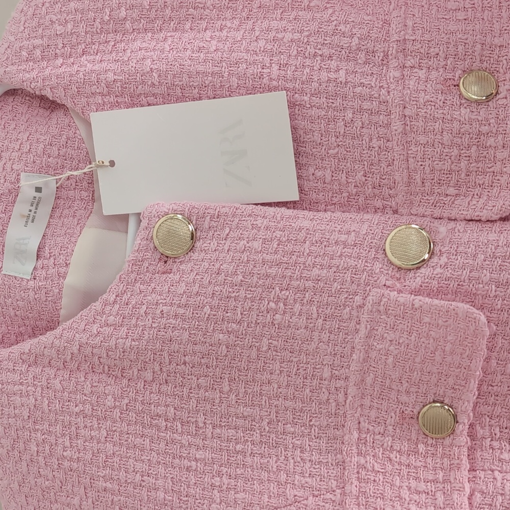 Zara Women Textured STRUCTURED BELTED VEST Pink M NWT - Picture 13 of 14